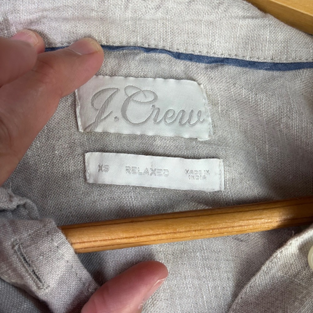 J.Crew Relaxed Linen Shirt Dress Oatmeal Beige Short Sleeve Pockets XS - Picture 3 of 9